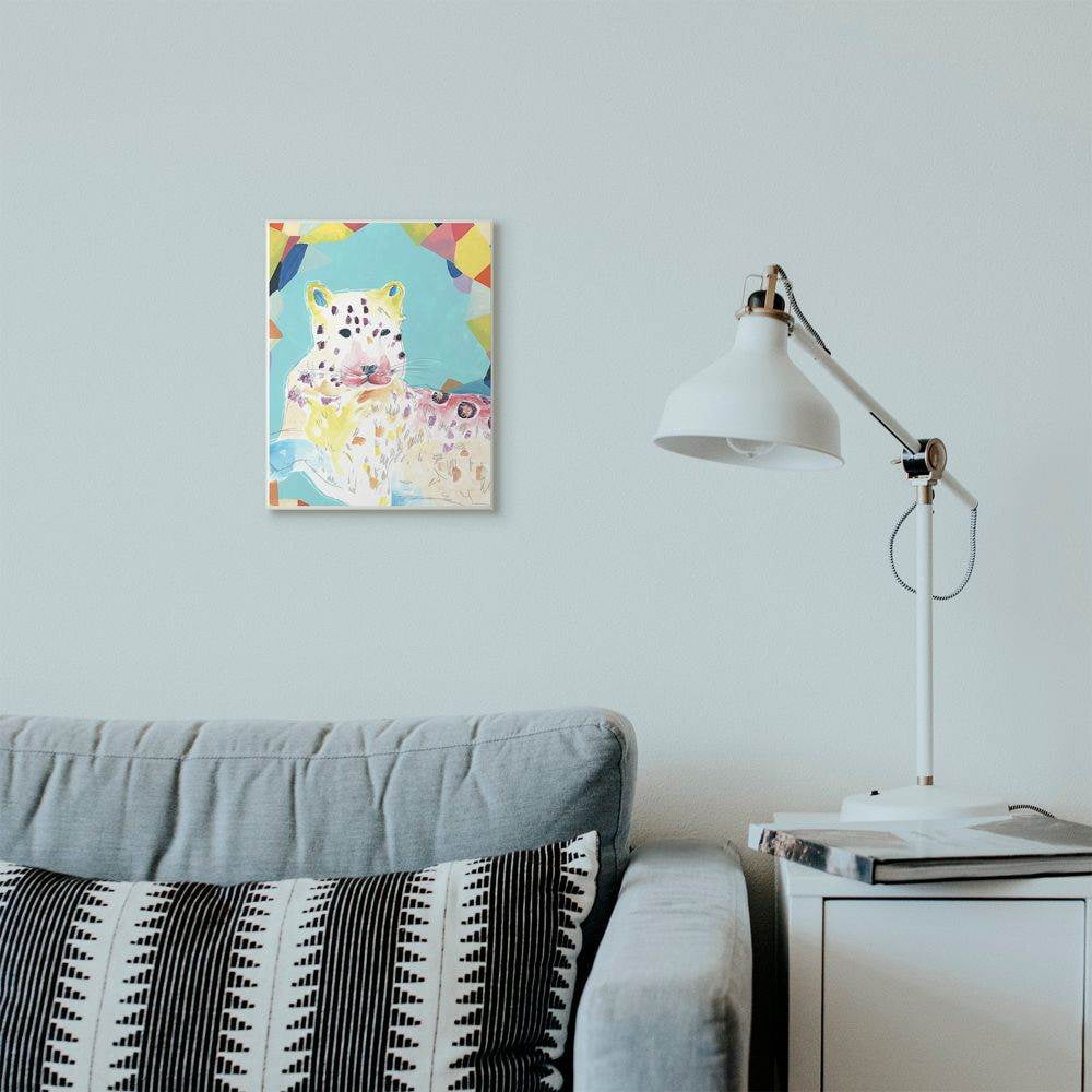 Stupell Industries Colorful Abstract Leopard Large Cat Animal Rainbow Blue Drawing Wall Plaque Art by June Erica Vess