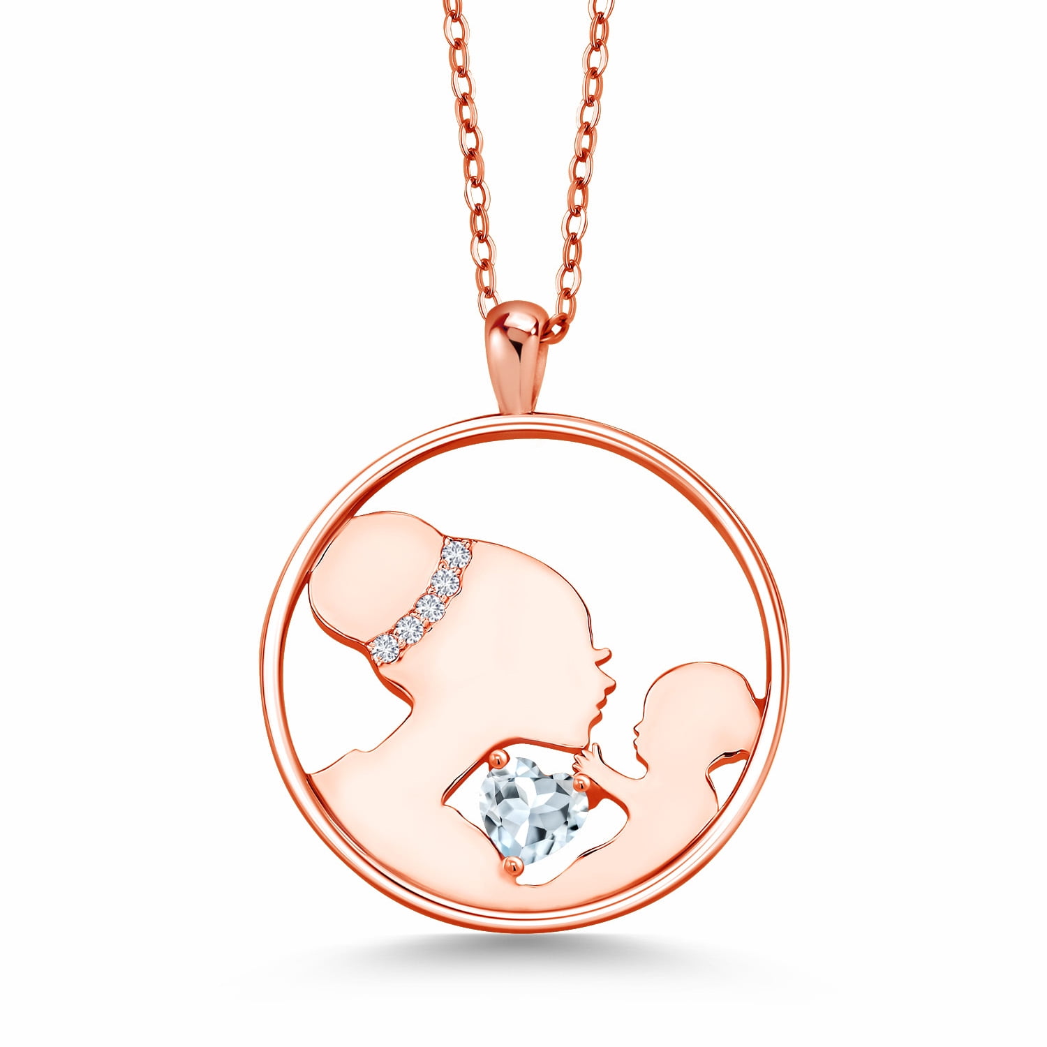 Gem Stone King 0.47 Ct Sky Blue Aquamarine E-F Lab Grown Diamond 18K Rose Gold Plated Silver Pendant with Chain