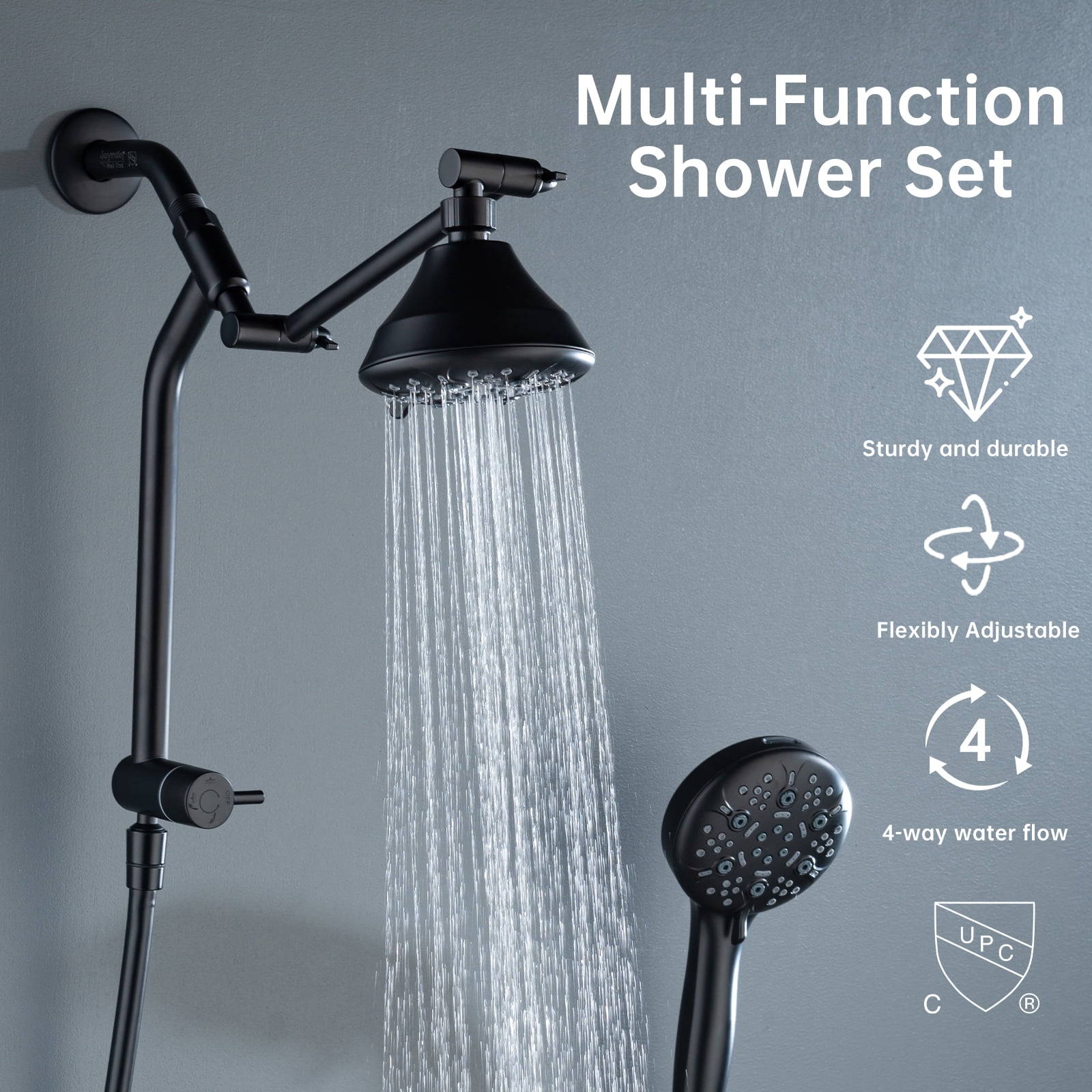 Joyrain Multi-angle adjustable showerhead& Handheld High-pressure 8 Spray Modes Shower Head, Rain Shower Combination with Multifunctional Adjustable Extension Arm