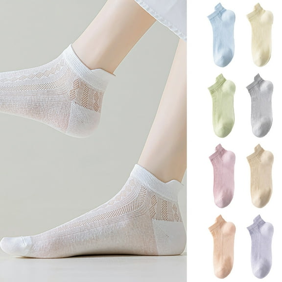 Helii Women's Hollow Out Mesh Boat Socks Thin Summer Low Cut Socks Soft Breathable Anti-Slip High Elastic Cotton Socks