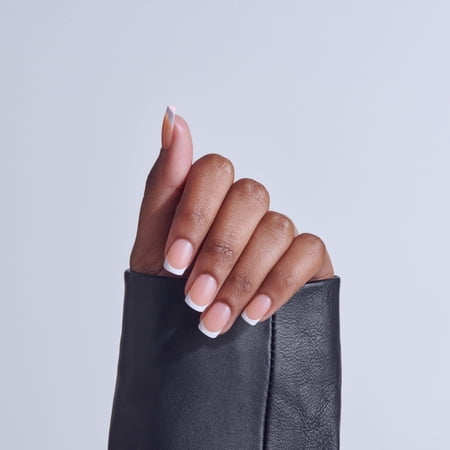 KISS CORE French Tip Press On Nails, ‘Snapshot’, White, Short Squoval, 32 Count