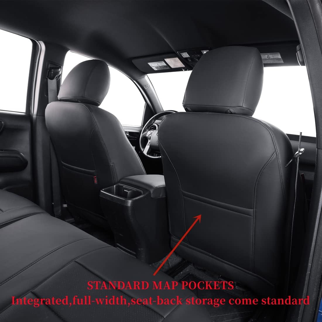 coverdream 2nd Gen Tacoma Seat Covers Custom Fit for 2012-2015 Toyota Tacoma Double Cab/Crew Cab Base (Regular Seats) - Breathable Leather Auto Seat Covers (Full Set,Black)