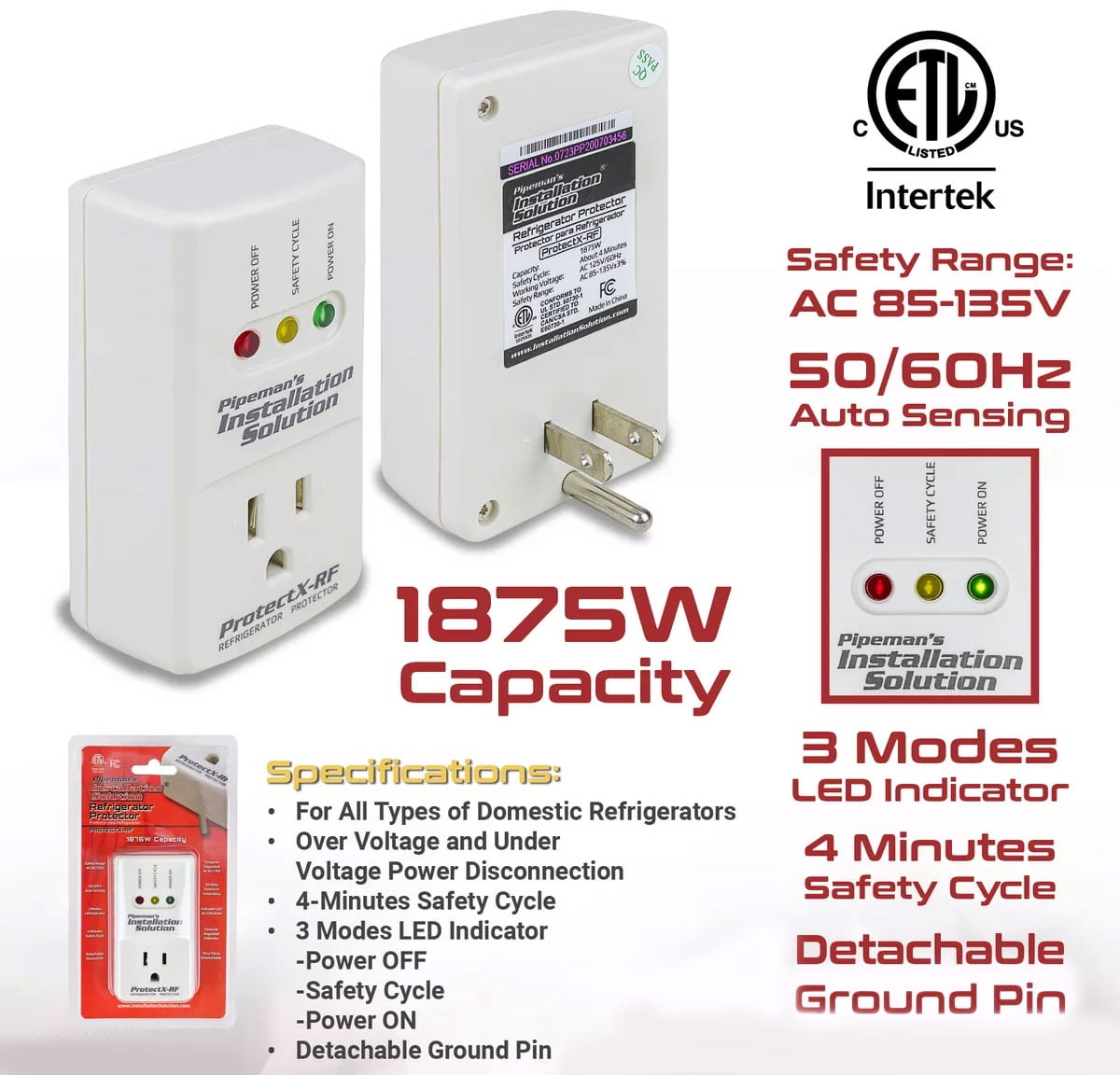 2-Pack 1875 Watts Refrigerator Voltage Surge Protector Appliance (New Model)