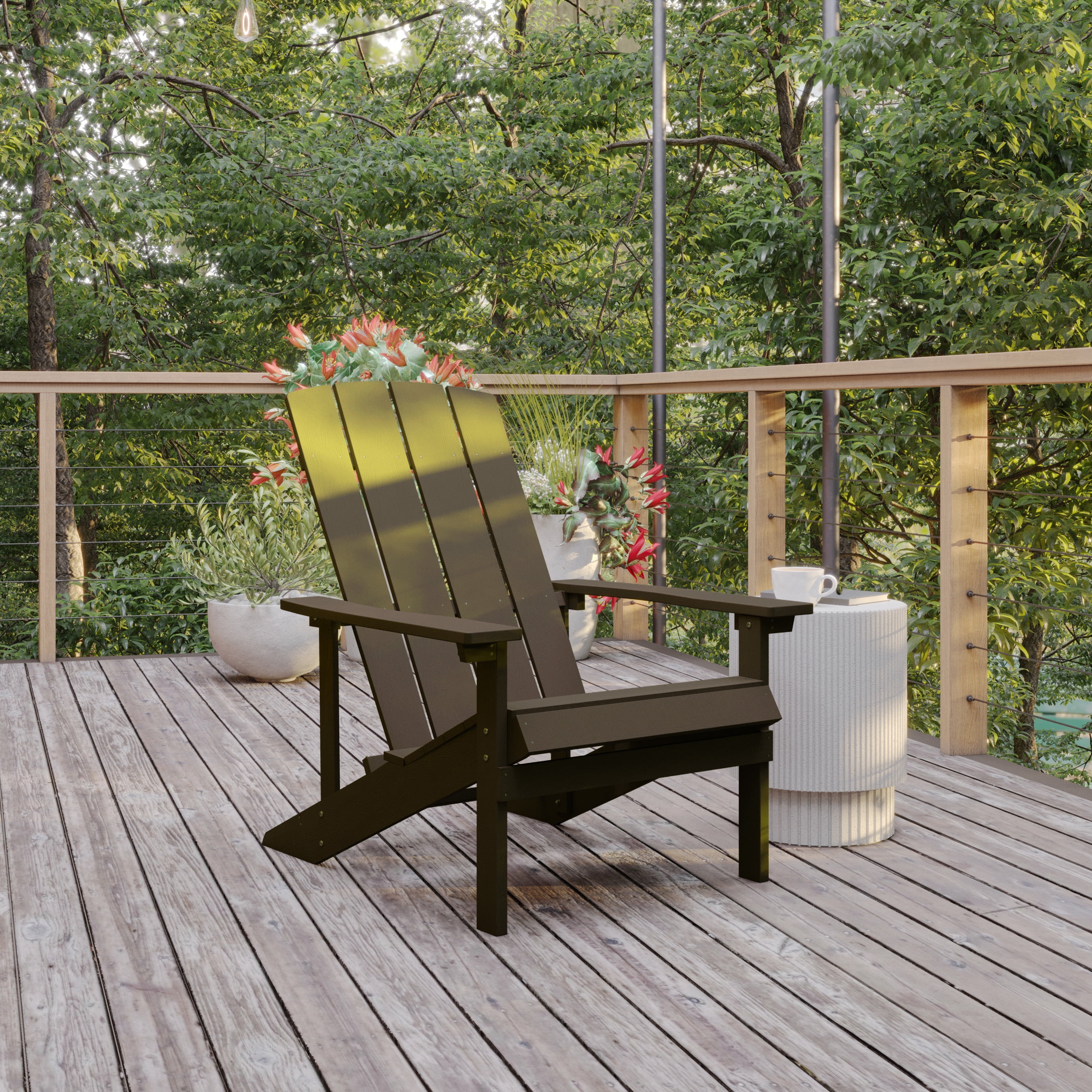 Flash Furniture Charlestown Commercial Grade Indoor/Outdoor Adirondack Chair, Weather Resistant Durable Poly Resin Deck and Patio Seating, Mahogany