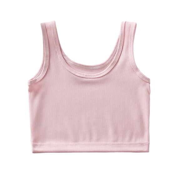 XADYUY Girls Tank Tops Size 6 Ribbed Knit Girls Camisole Crewneck Sleeveless Crop Top for Kids Cute Yoga Dance Girls Undershirts,Pink,5-6 Years