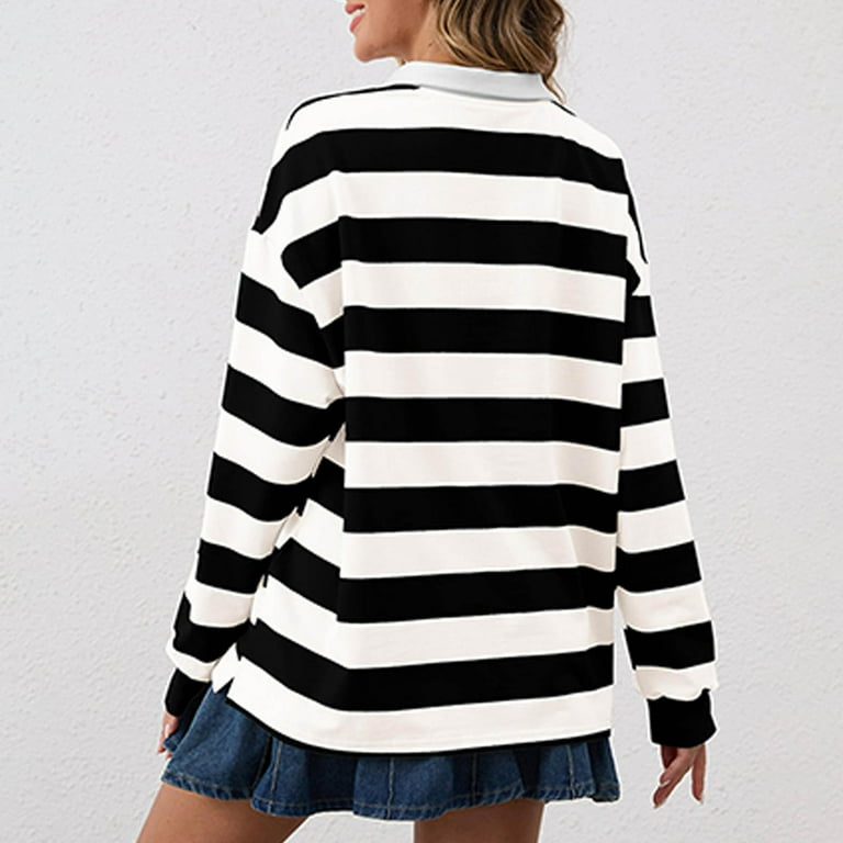 Y2k stripe border long sleeve archive 新品 DAFPZW Women Long Sleeve Striped Shirts Oversized Collar Y2k