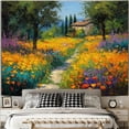 thumbnail image 2 of Oil painting tapestry Forest Flower fields, sea of ​​flowers tapestry landscape painting hanging, country decoration for living room, bedroom 78.4×59.05 inches, 2 of 6