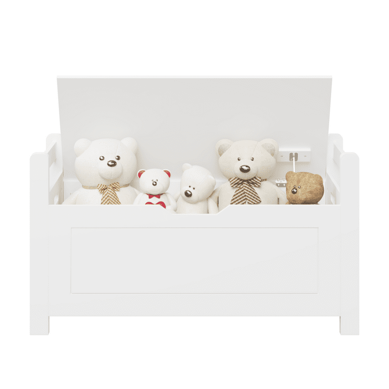 Porkiss Toy Chest for Boys Girls Wood Kids Toy Box with Cushion Storage Bench and Flip Top Lid Modern Toy Storage Organizer for Living Room Nursery