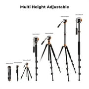 K&F Concept 83/2.1m Aluminum Camera Video Tripod for DSLR Camera, Compact Tripod with Fluid Head and 5kg/11lbs Load for Travel and Work