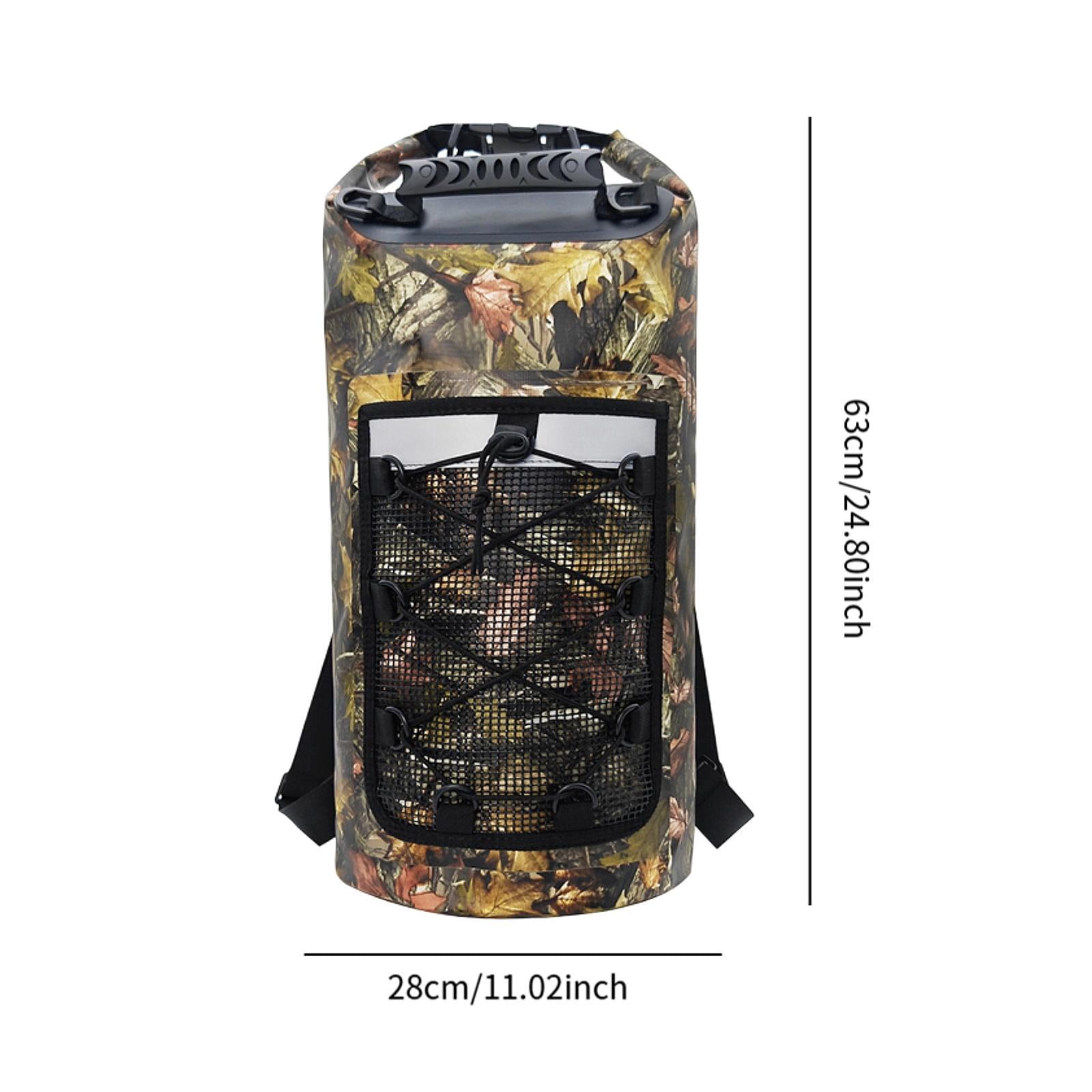 Dualoai Waterproof Dry Bag Multifunctional with Mesh Pocket Men Women Comfortable Floating Backpack Storage Bag for Swimming Kayaking Leaves Pattern