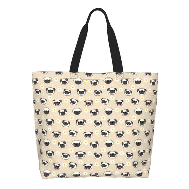 Easygdp Pug Dog Face Bolsas Tote para Mujer, Bolsos de Hombro para Viaje, Bolsos de Mano de Gran Capacidad para Compras y Trabajo
