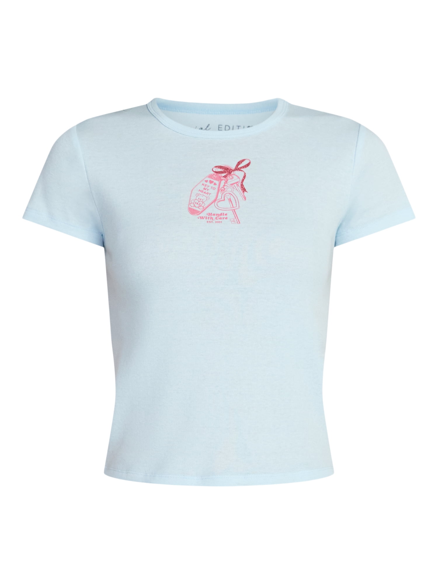 Valentine's Day Women’s Key To My Heart Graphic Tee with Short Sleeves, Sizes XXS-XXL