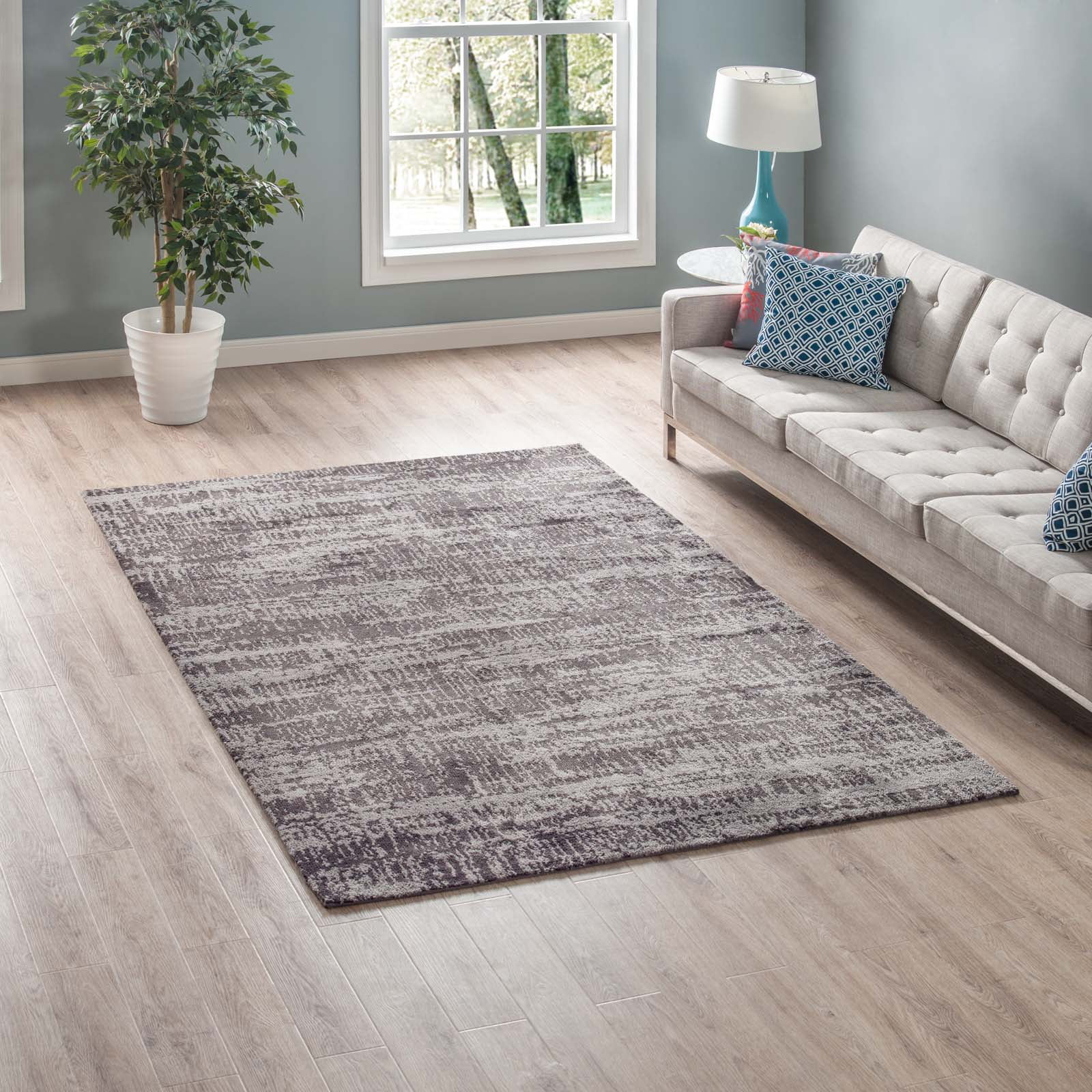 Modway Darja Distressed Rustic Modern 5x8 Area Rug in Light and Dark Gray