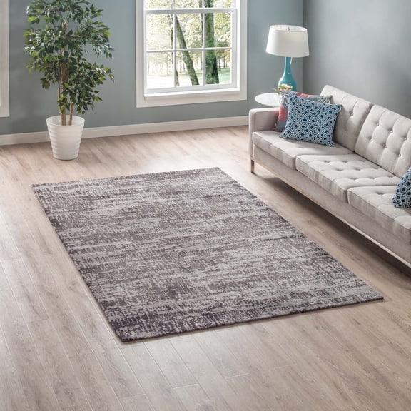 Modway Darja Distressed Rustic Modern 5x8 Area Rug in Light and Dark Gray
