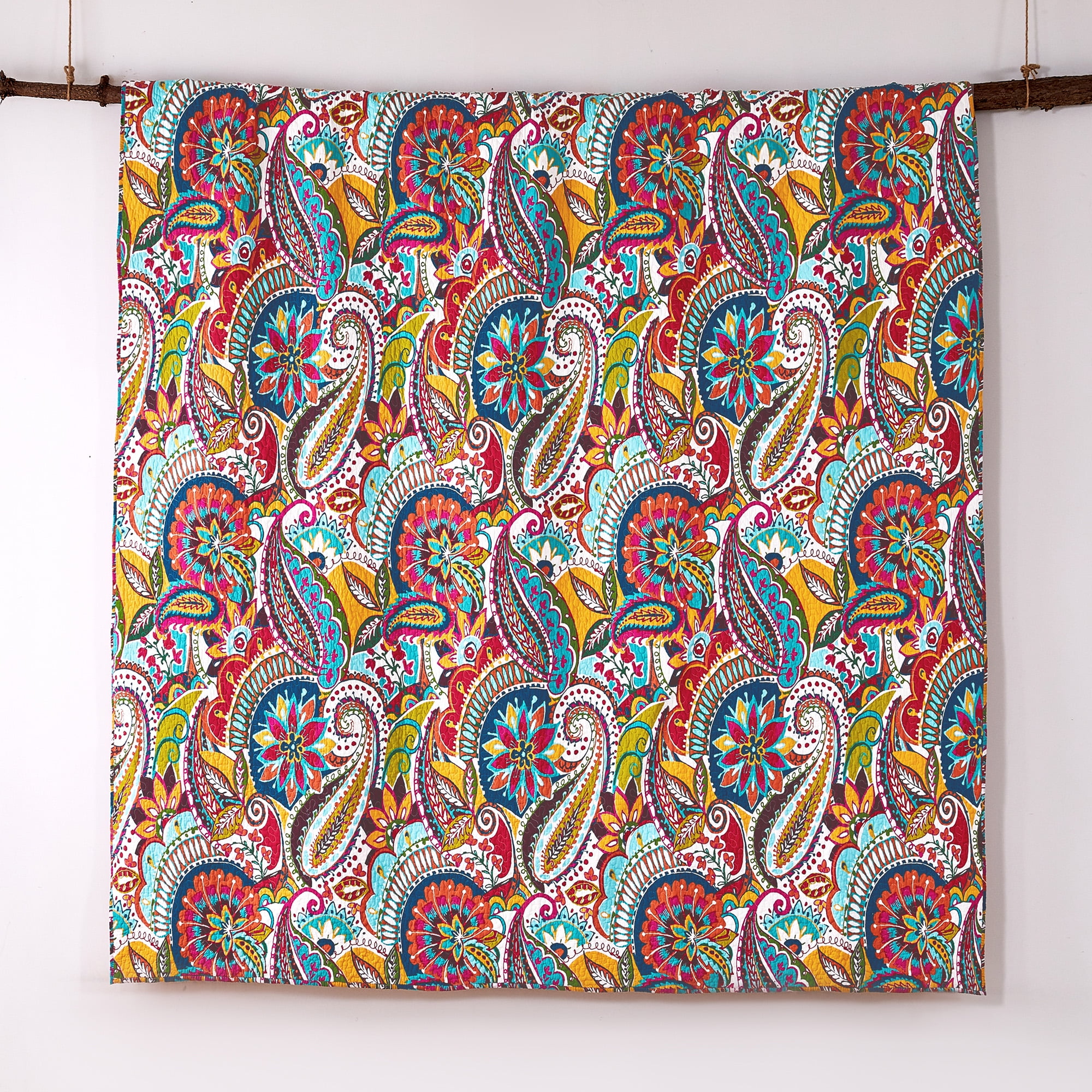 Levtex Home - Rhapsody Quilt Set - Full/Queen Quilt + Two Standard Pillow Shams - Paisley - Yellow, Orange, Red, Green, & Blues - Quilt Size (88x92in.) and Pillow Sham Size (26x20in.) - Reversible -