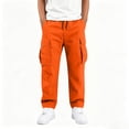 thumbnail image 6 of RQYYD Boys Cargo Pants Baggy Pull on Uniform Pants Casual Drawstring Elastic Waisted Open Bottom Straight Leg Trousers with Pockets, 6 of 8