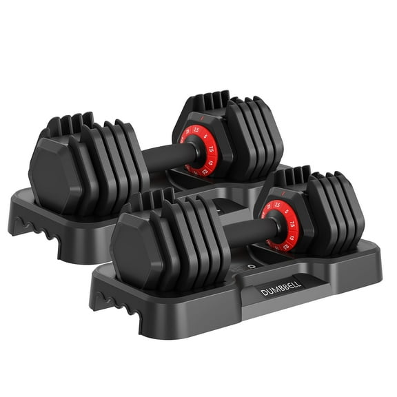 Adjustable Dumbbell Set of 2, 25LBS Pair Free Weights Dumbbells Set, Fast Adjust Dumbbell Weight Set with Anti-Slip Handle and Tray for Home Gym Strength Training Equipment