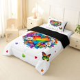 thumbnail image 2 of Manfei Rainbow Love Heart Twin Comforter Sets, Butterfly Groovy Flower Bedding Set, White Blue, Black Reversible, 2 Pieces, 1 Comforter and 1 Pillowcase, 2 of 7