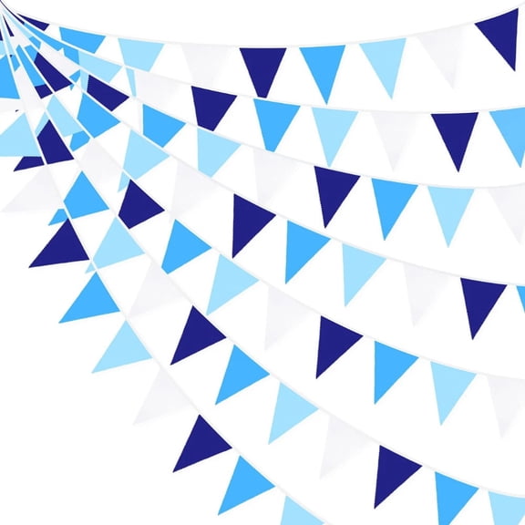 10M/32Ft Royal Blue Party Decorations Triangle Flag Pennant Bunting Fabric Garland Blue White Wedding Birthday Ahoy Achor Nautical Pirate Bridal Baby Shower Under The Sea Party Festivals Decoration