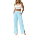 thumbnail image 2 of Admvng Women's Cotton Pants Elastic Waist Summer Casual Straight Leg Trousers with Pockets, 2 of 9