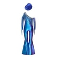 thumbnail image 4 of RUNQHUI Kids Girls Metallic Ruffle Flared Jumpsuit with Hat Set Fringed Performance Disco Dance Outfit Blue 12, 4 of 6