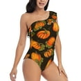 thumbnail image 3 of Gaeub Orange Pumpkin Women's One Shoulder Ruffle Tummy Control Swimwear for Swimming Surfing Beach Party - Small, 3 of 8