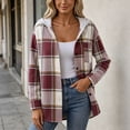 thumbnail image 4 of ZZkhGO Women's Plaid Hooded Button‑Front Cardigan Coat Long Sleeve Oversized Outerwear with Chest Pocket, 4 of 6