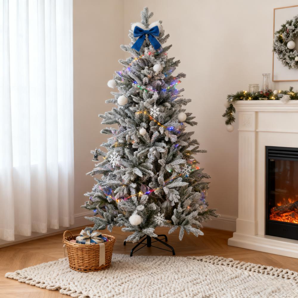 6ft Snow Flocked Christmas Tree 994 Tips Quick Setup Flame Retardant Indoor Holiday Decor