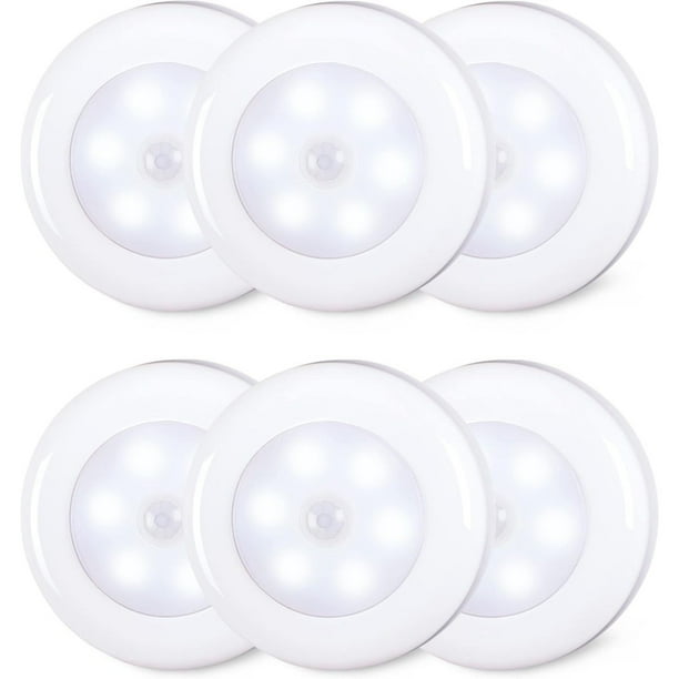 Paquete de 6 luces con sensor de movimiento de 2,8 pulgadas para interiores con pilas AAA, luz LED adhesiva para escaleras, armario, blanco frío