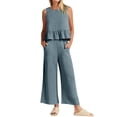 thumbnail image 3 of STARVNC Women Crew Neck Sleeveless Top Wide Leg Pants Two Piece Outfit, 3 of 7
