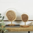 thumbnail image 2 of 14", 11"H Brown Wood Handmade Live Edge Slab Abstract Sculpture with Gold Metal Rings, by DecMode (2 Count), 2 of 12