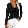thumbnail image 2 of Womens Tops Trendy 2026 Cowl Neck Shirts Long Sleeve Teacher Clothes Office Business Dressy Casual Spring Outfits Black M, 2 of 7