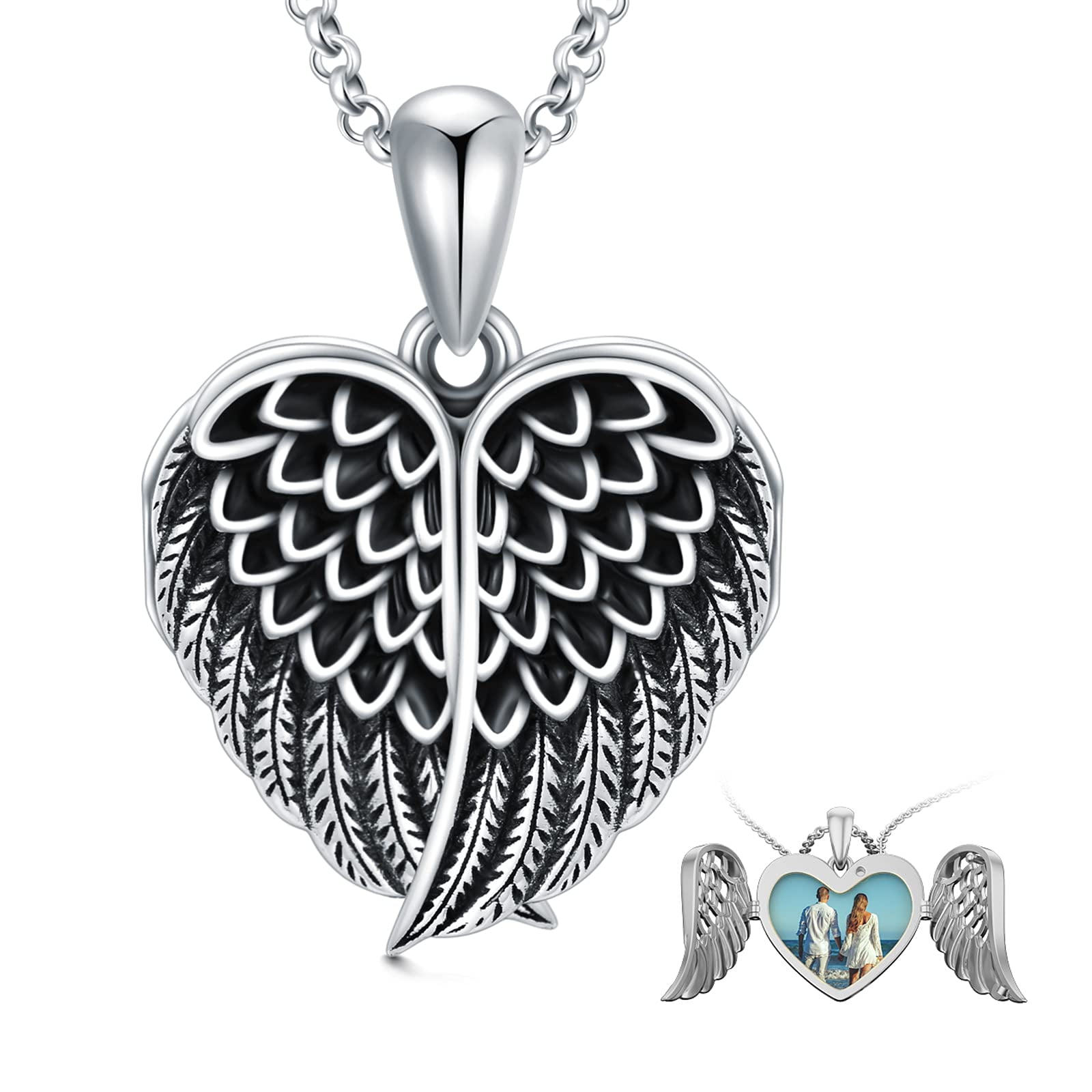Sterling Silver 925 18 inch Angel Wings Heart Locket Necklace 