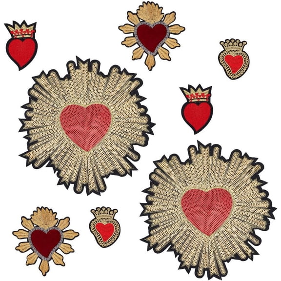 8pcs Heart Rhinestone Bead Patch 4 Style Embroidered Badge Patch Sew On Patches DIY Decorative Patches Applique Patch for Dress Jeans Jackets Handbag Clothing 1set
