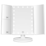 BESTOPE Trifold Makeup Vanity Mirror with Lights, 1X/2X/3X Magnification, 21 Led Lighted Mirror with Touch Screen Power,180° Adjustable Rotation,Dual Power Supply,Portable Trifold Mirror