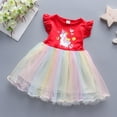 thumbnail image 2 of Bellafa Little Girl Unicorn Tutu Dress Ruffle Sleeve Easter Cotton Rainbow Tulle Sundress Birthday Wedding Party Princess Dresses, 2 of 5