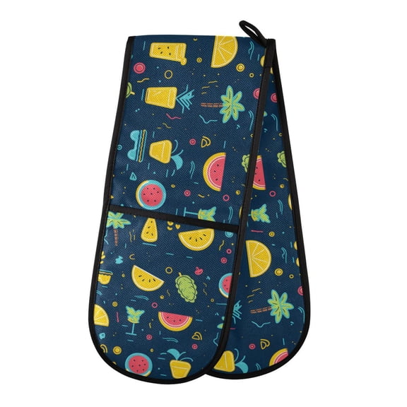 Dailycode Double Sided Oven Mitt with Loop Heat Resistant Kitchen Long Potholders 7" x 35" Fruit Drink Tree