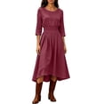 thumbnail image 4 of CHGBMOK Women's 3/4 Sleeve Dress Smocked Waist Flowy A Line Midi Dresses Casual Round Neck Dress, 4 of 5