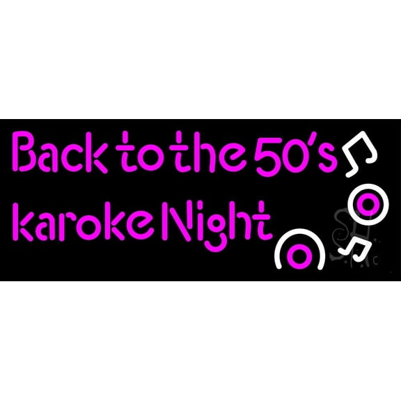 Back To The 50s Karaoke Night LED Neon Sign 13 x 32 - inches, Black Square Cut Acrylic Backing, with Dimmer - Bright and Premium built indoor LED Neon Sign for café, club, party, event and stroefront.