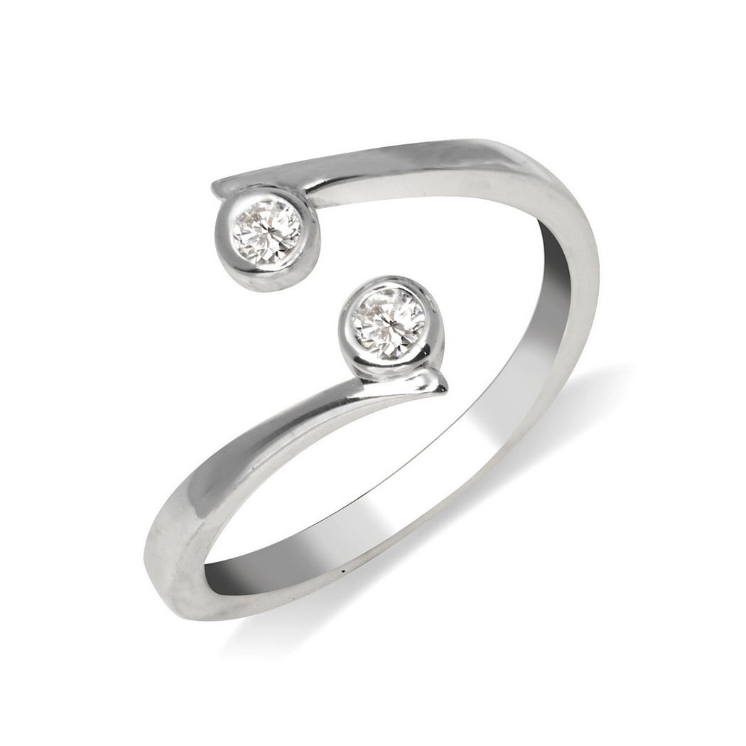 Solid 925 Sterling Silver Elegant Bypass Adjustable Bezel-set Cubic Zirconia toe ring (10mmx15mm) toe ring for Women