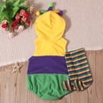 thumbnail image 5 of Kids Hooded Jester Romper Set – Sleeveless Zipper Onesie with Matching Socks, Yellow Purple Green Striped Outfit, 0-3 to 12-18 Months,Size 0 Month, 5 of 9