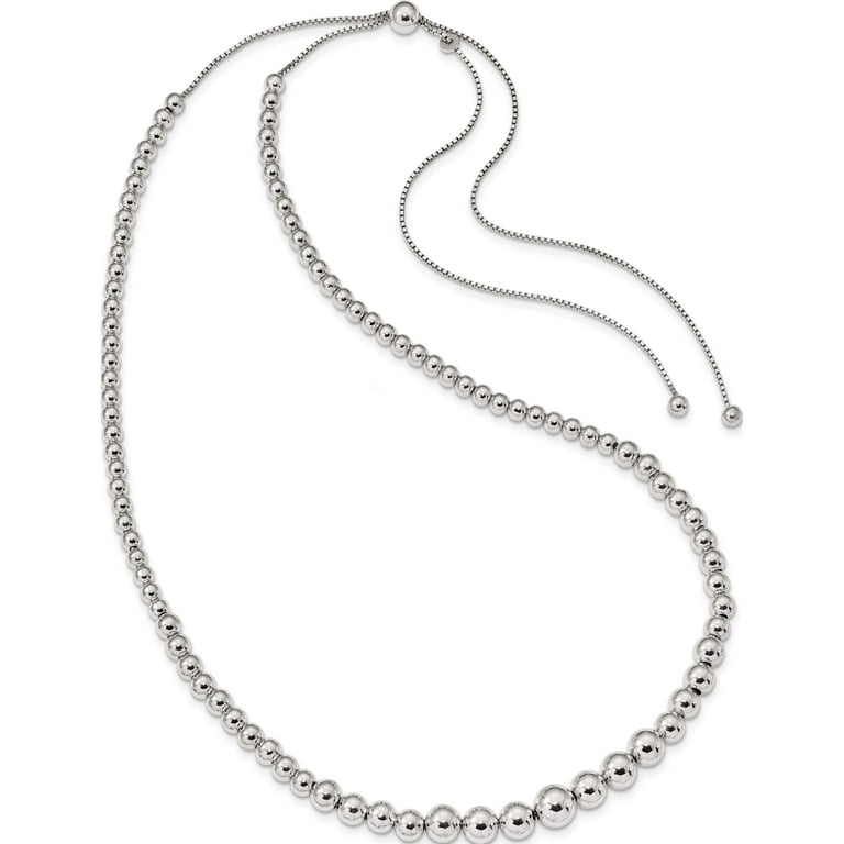 Silver Graduated Beaded Ball Chain Necklace