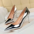 thumbnail image 2 of LNMQLPDBS Fashionable Metal Heel High Heels Metallic High Heel Shoes with Pointed Toes Elegant Gorgeous Closed Pointed Toe Slip On Solid High Heels for Ladies Wedding Dress Shoes, 2 of 9