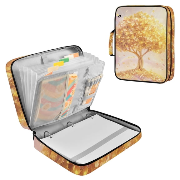 Haosy Accordion File Organizer Zipper Binder 500 Sheet 6-Tab Expanding File Folder Multi-Pocket 1.2 Inch 3 Ring Golden Tree with Leaf