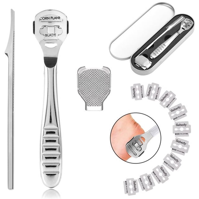 12 Pieces in Total, 1 Callus Shaver Sets Include 10 Replacement Slices 1 Callus Shavers and 1 Foot File Heads Foot Care Tools Hard Skin Remover for Hand Feet