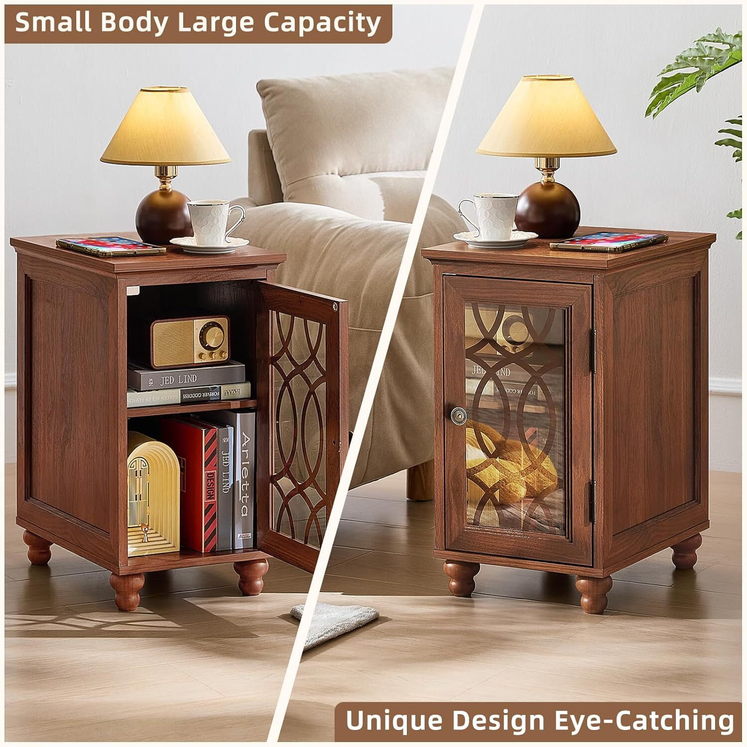 Joaxswe Narrow Nightstands, Farmhouse End Table Bedside Table with Drawer for Bedroom, Living Room, Home Office - Brown