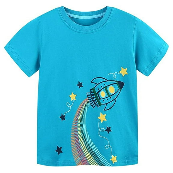 Toddler Boys Shirts & Tops Summer Cartoon Rainbow Print Crew Neck Short Sleeve Pullover T Shirts Sportwear,Blue,1-2 Years