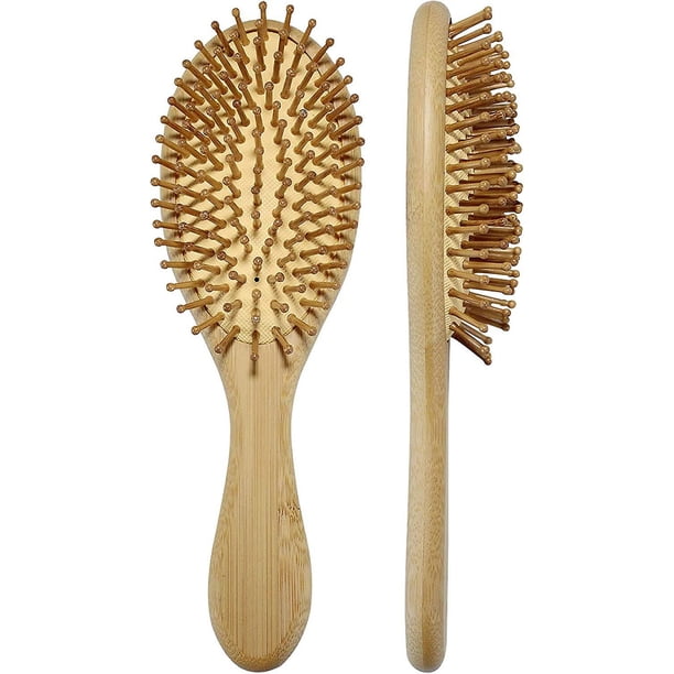 Cepillo de pelo de bambú, cepillo de pelo antiestático de madera, cepillo de masaje para hombres, mujeres y niños, masajea el cuero cabelludo, reduce la rotura del cabello y el encrespamiento, no más enredos JM