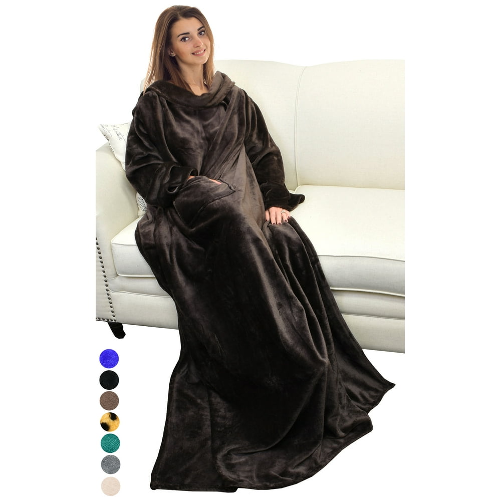 Wearable Blanket Adult with Sleeves Arms,Soft Cozy Plush Fleece Wrap