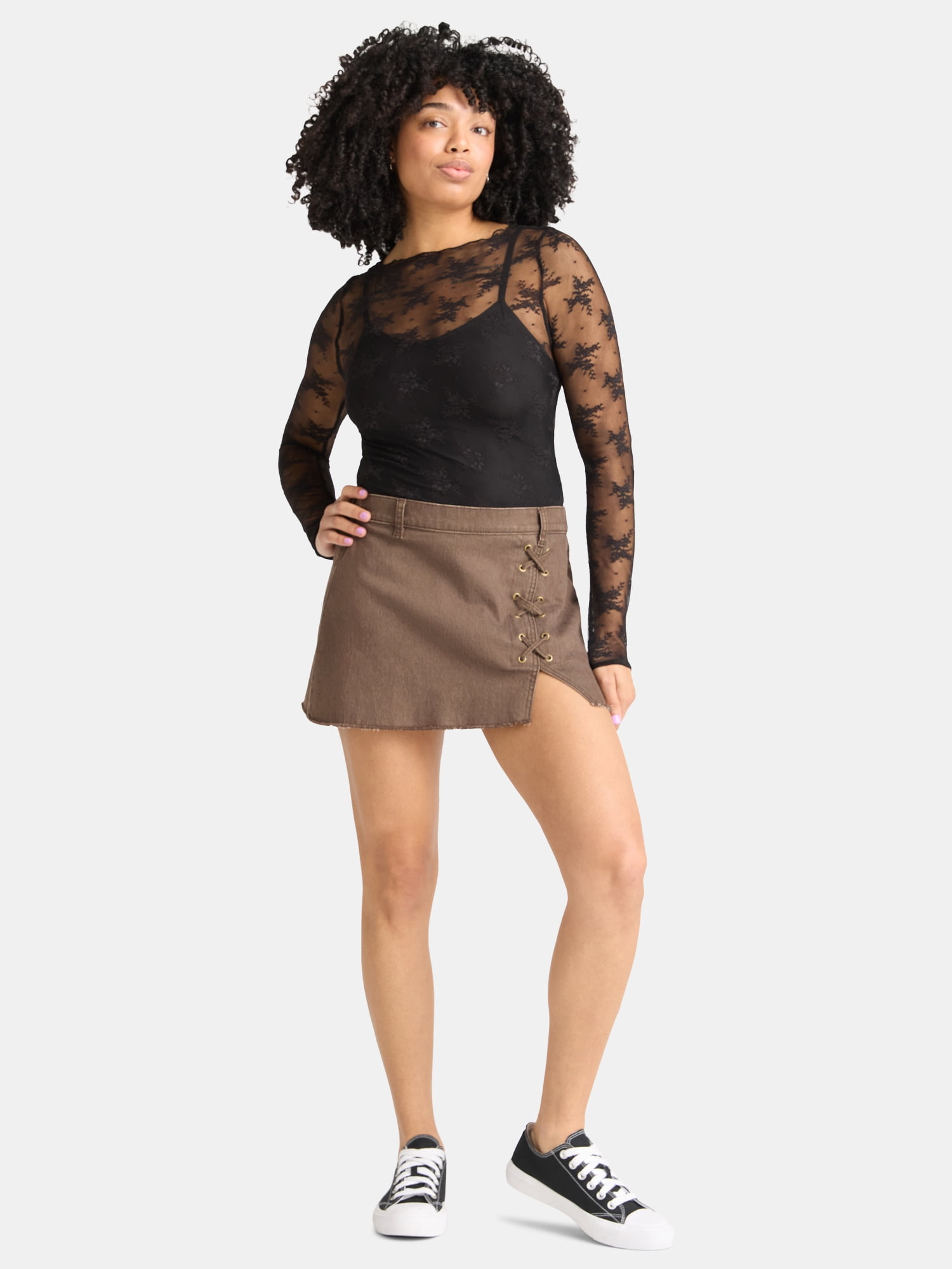 Madden NYC Women's Lace Up Denim Mini Skirt, Sizes XXS-XXL